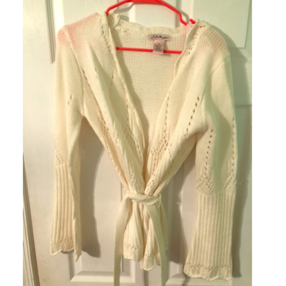 Open front sweater with belt
